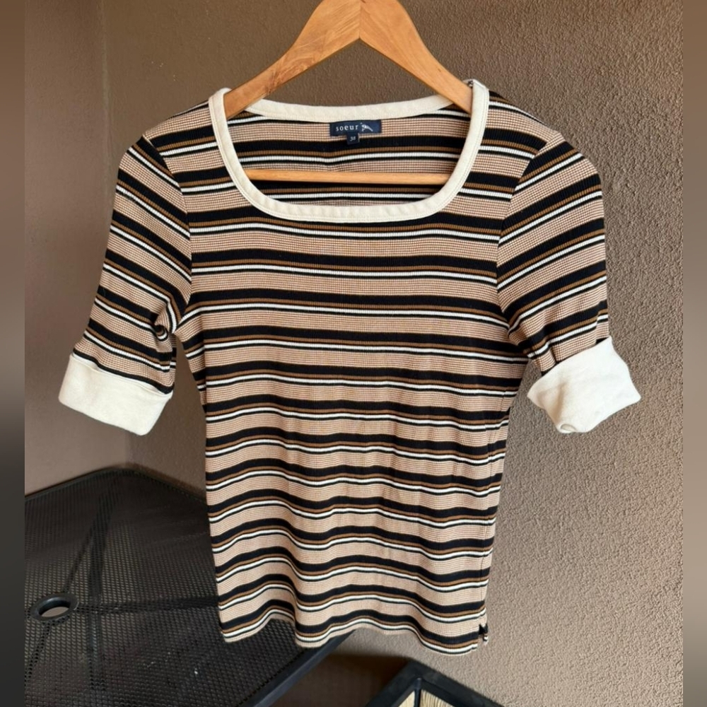 Soeur Black and Cream Striped Tee
